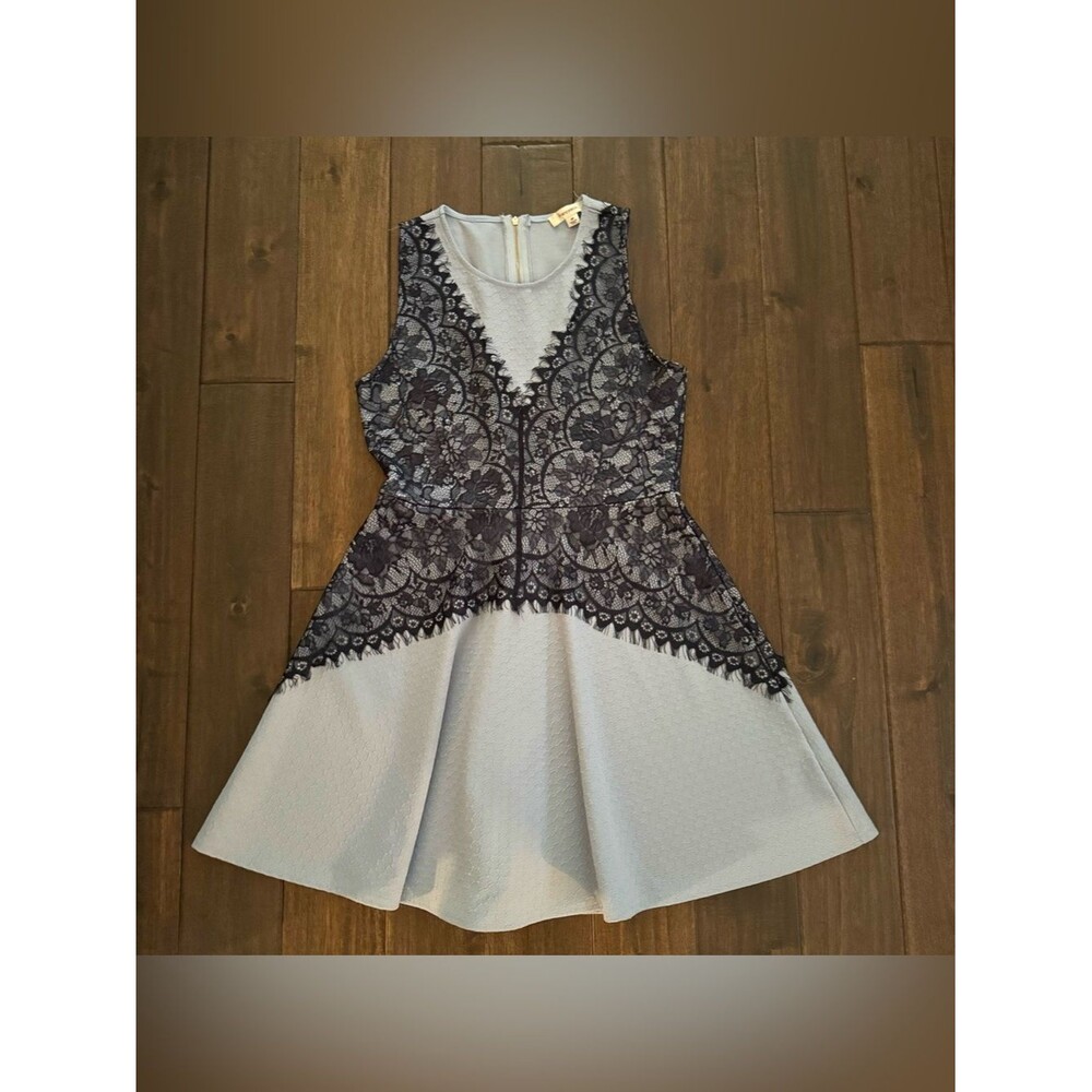 Francesca’s Light Blue & Black Lace Fit & Flare Feminine Flirty Dress M